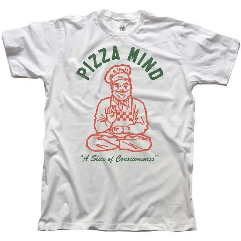 

Pizza Mind Slice of Consciousness Vintage Inspired T-Shirt Funny Zen Shirt with Graphic Retro Meditation Cool Gift for Foodie