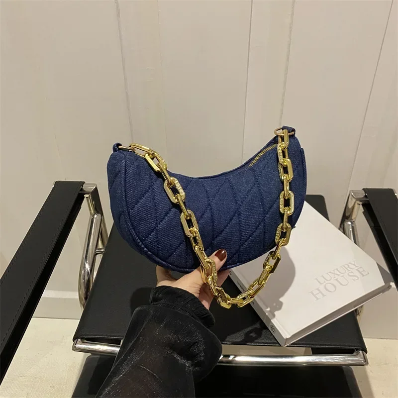 الدنيم جديد التطريز موضوع المعين التطريز الموضوع عارضة سعة كبيرة سلسلة Crossbody الإبط حقيبة المرأة