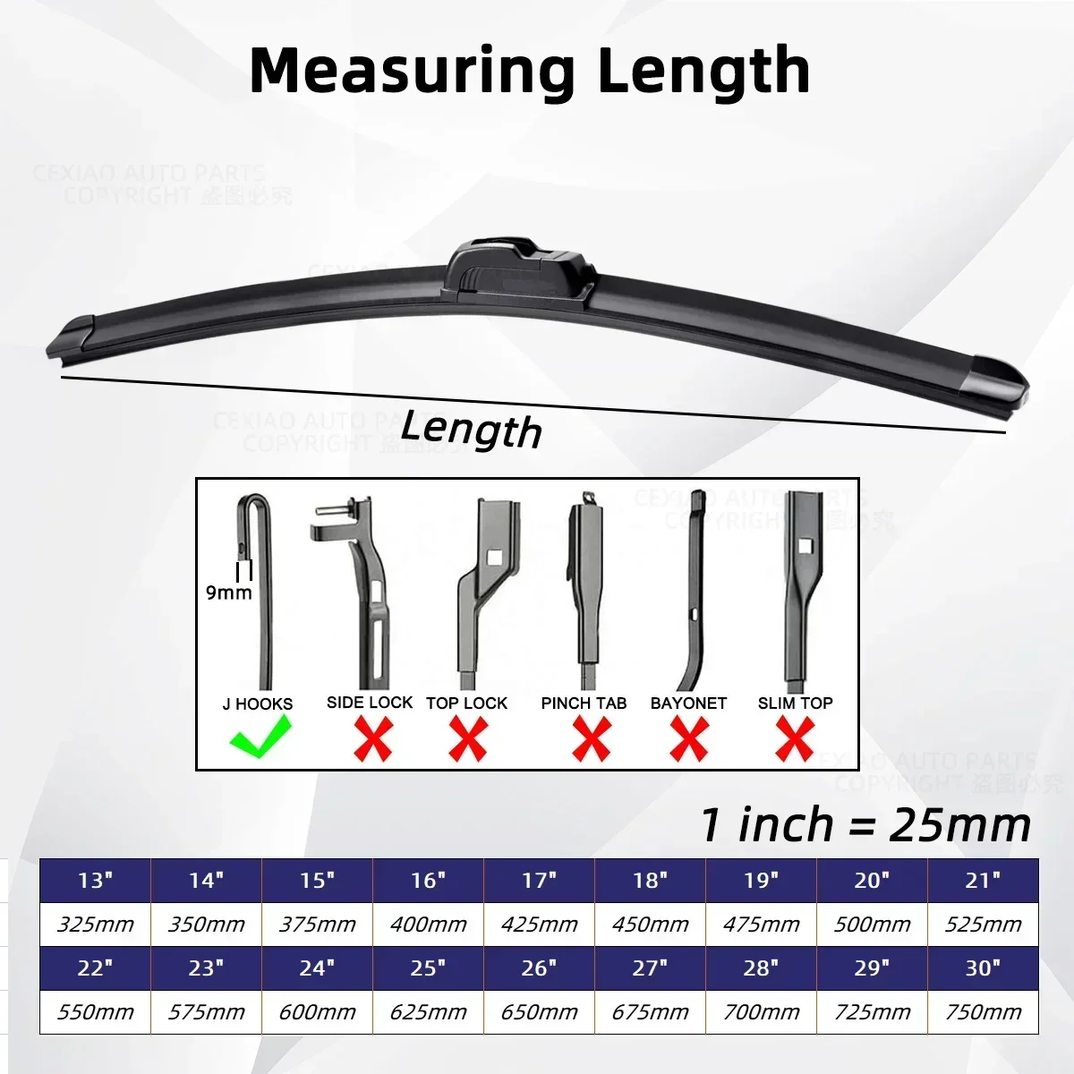 Car Wiper Blades J Hook Windscreen Wiper Automobile Windshield Wiper Soft Rubber 13\