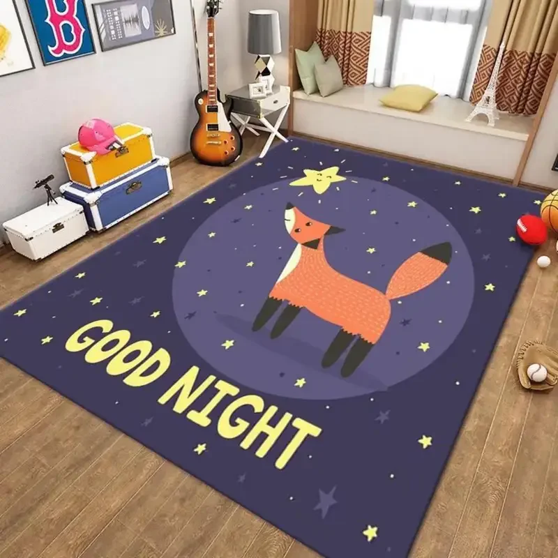 VIKAMA Bedside Blanket  Rugs for Bedroom Cartoon Good Night Carpet Crystal Fleece Print Living Room Sofa Carpet Bedroom