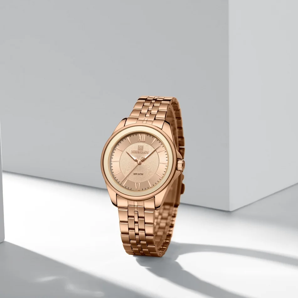 ساعة يد نسائية كلاسيكية مقاومة للماء من NAVIFORCE، حافظة دائرية، تصميم بسيط، سوار فولاذي غير قابل للصدأ، هدايا على مدار الساعة بعمق 3ATM #1