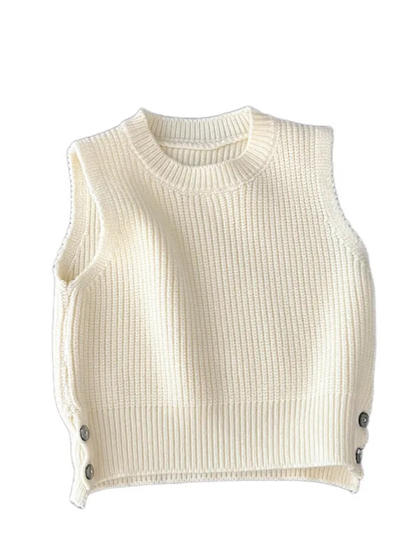 2024 Autumn New Baby Sleeveless Knitted Vest Solid Boys Girls Versatile Sweater Vest Infant Toddler Casual Tops Children Clothes