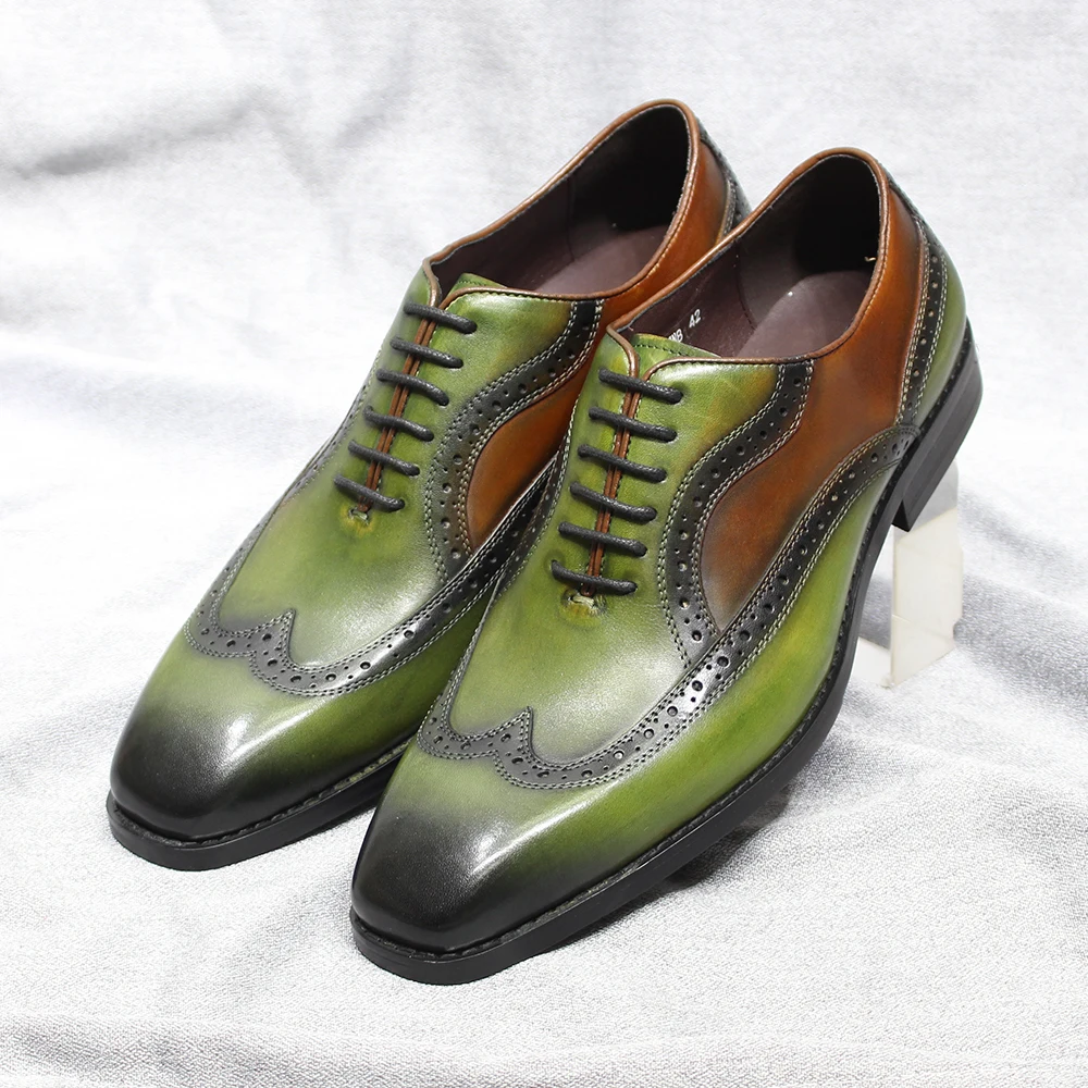 

Brogue Mens Formal Oxfords Genuine Leather Luxury Male Italian Handmade Wingtip Lace Up Office Wedding Party Dress Shoes for Men