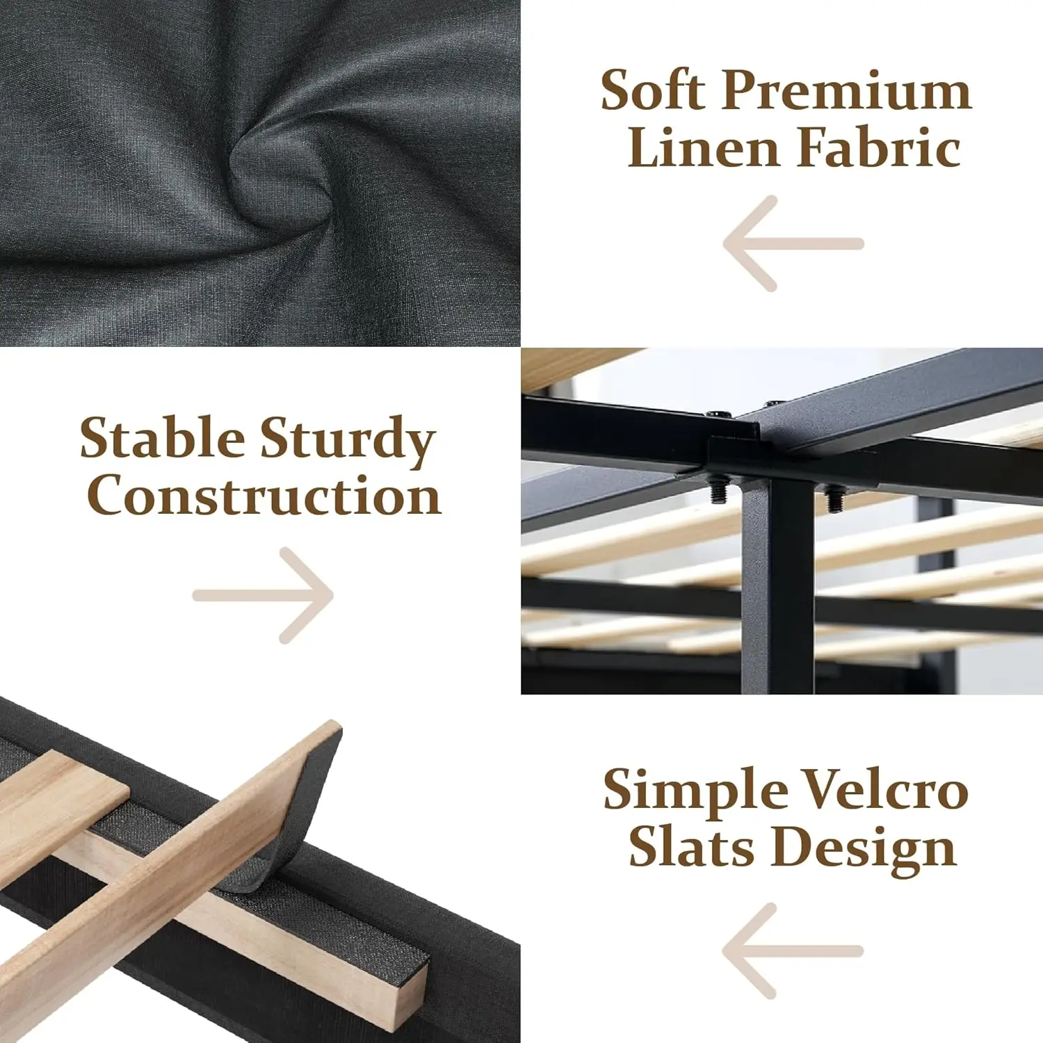 إطار سرير بمنصة اللوح الأمامي المنجد مع أزرار خصلة، دعم شرائح خشبية، لا يتطلب صندوق زنبركي، سهل التجميع