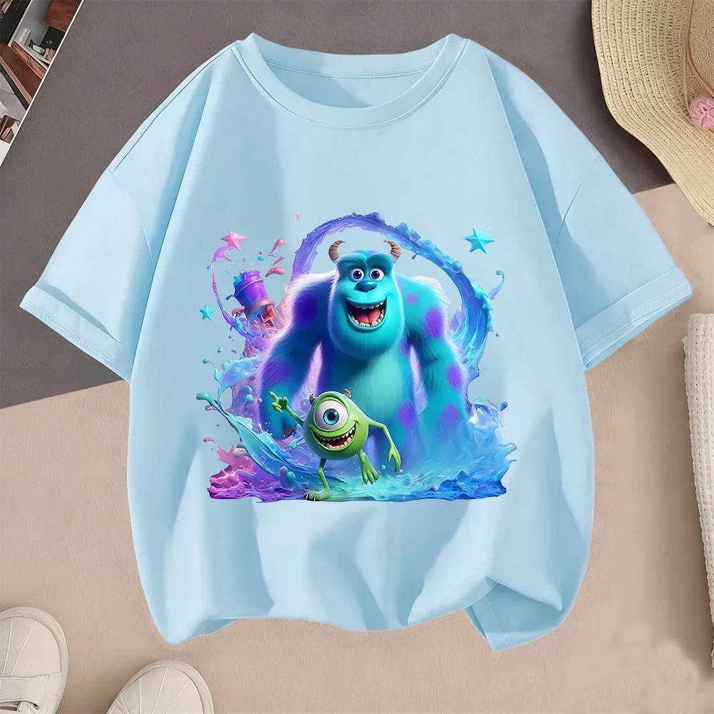 

Футболка с круглым вырезом Monsters Inc, летние милые повседневные топы с героями мультфильмов Kawaii для мальчиков и девочек, детей 3-14 лет