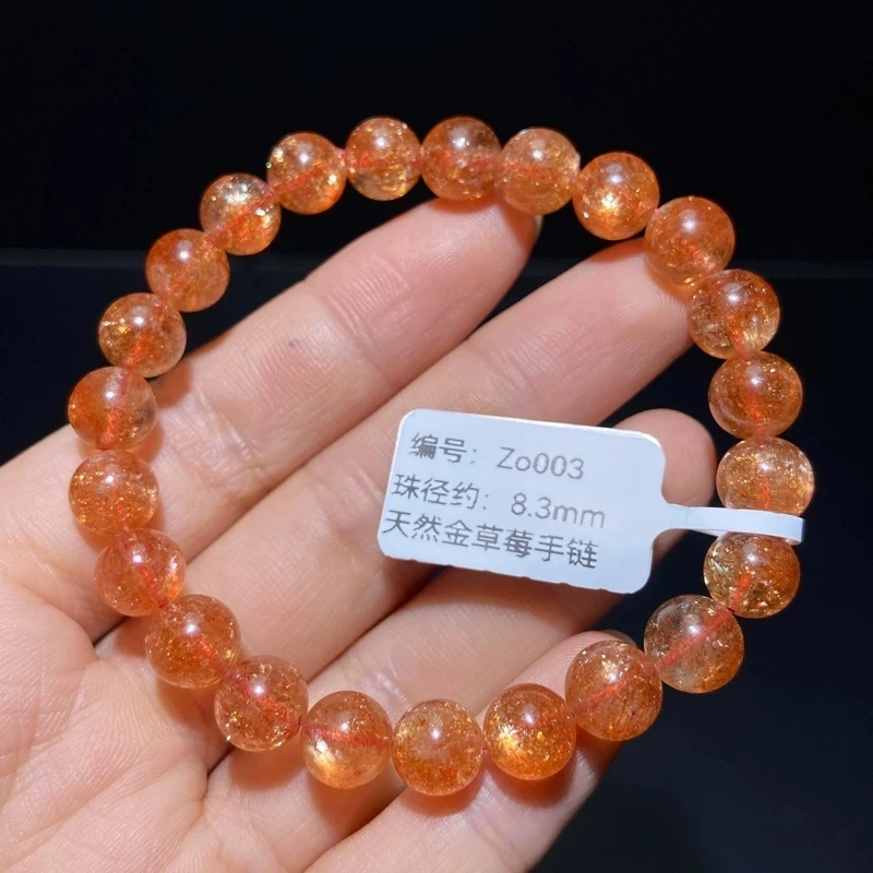 

Natural Gold Strawberry Sunstone Moonstone Quartz Bracelet Orange 7mm 8mm Arusha Clear Round Beads Crystal Women Men AAAAAA