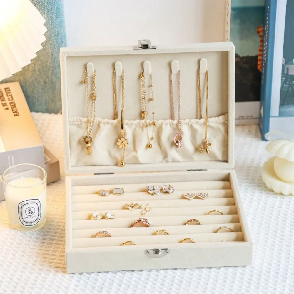 Large Capacity Jewelry Storage Box Flip Lid Dustproof Portable Earring Organizer Lockable Detachable Jewelry Display Holder