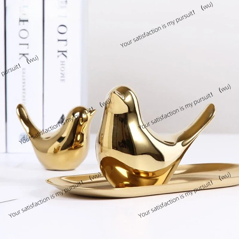 Modern Simple Luxury Golden Ceramic Bird Figurines Home Decoration Accessories Golden Bird Figures Decorative Wedding Ornaments