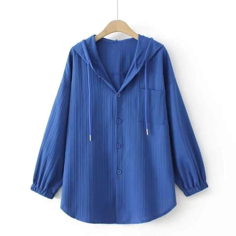 女性用長袖日焼け止めジャケット,大きくて薄いフード付きジャケット,単色服,4xl,夏,2024