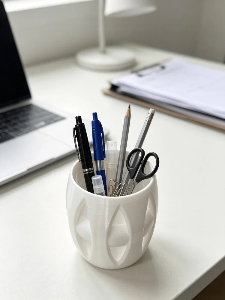 1. Simple and Exquisite Nordic-Style White Geometric Hollow-Out Diamond-Shaped Pen Holder, Embossed Oval Hollow Design Matte White Desktop Storage Box, Multifunctional Stationery Organizer, Makeup Brush Holder, Dressing Table Organizer, Compact Space-Saving Desktop Storage Item, Suitable for Office, Home, Study, Dormitory, Minimalist Desktop Decoration, Women's Desktop Gift, Office Gift, Teacher Appreciation Gift, Housewarming Gift