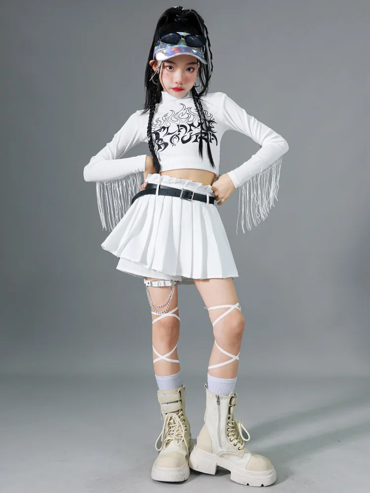Kids Hip Hop Sets K-pop Crop Top Cargo Pants Pleated Skirts Girls Streetwear Children Jazz Costume Elegant Street Dance Clothes