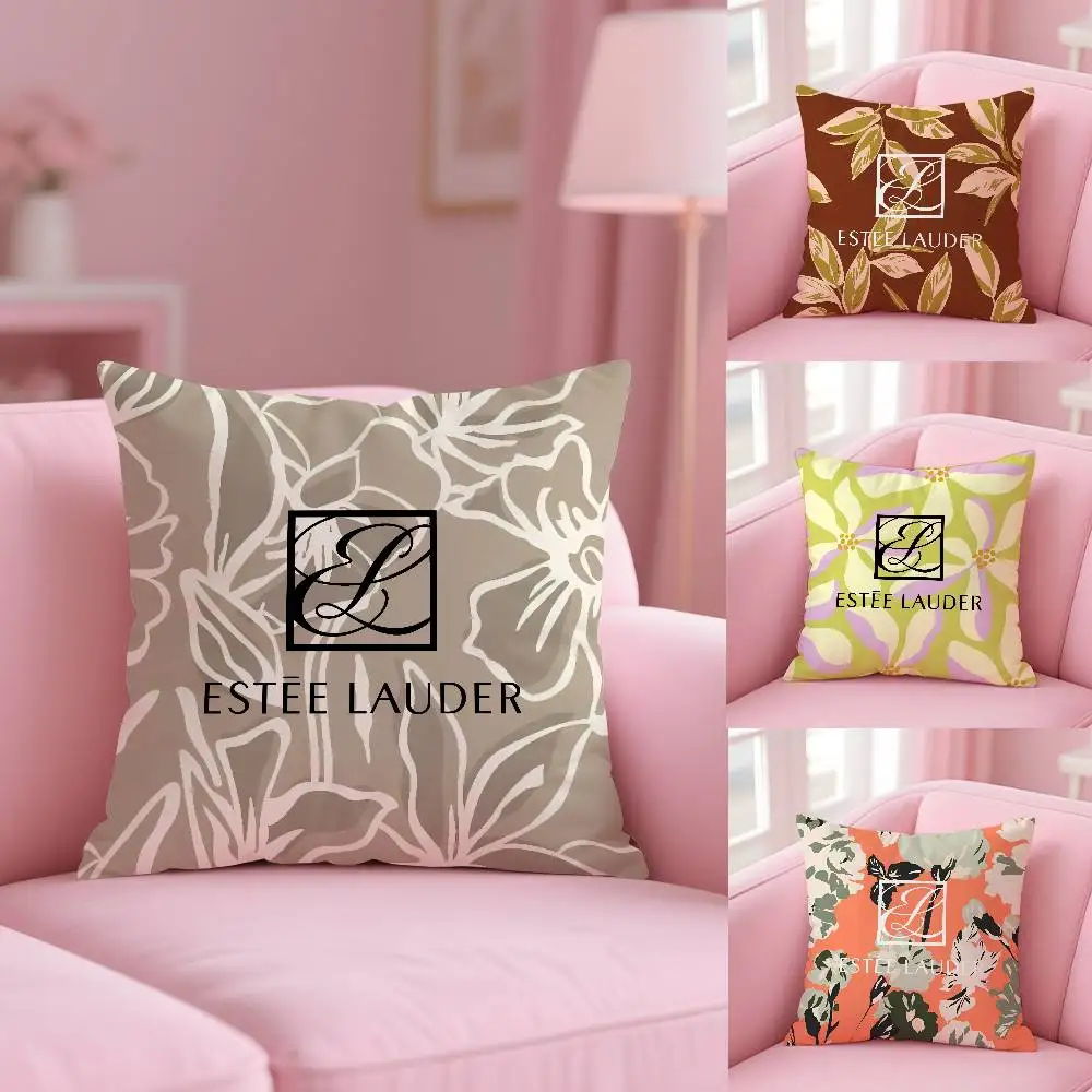 Funda de almohada Luxuny Fashion Makeup E-Estee Lauder, funda de almohada antipolvo, funda de cojín de sofá de felpa corta sedosa con cremallera Invisible