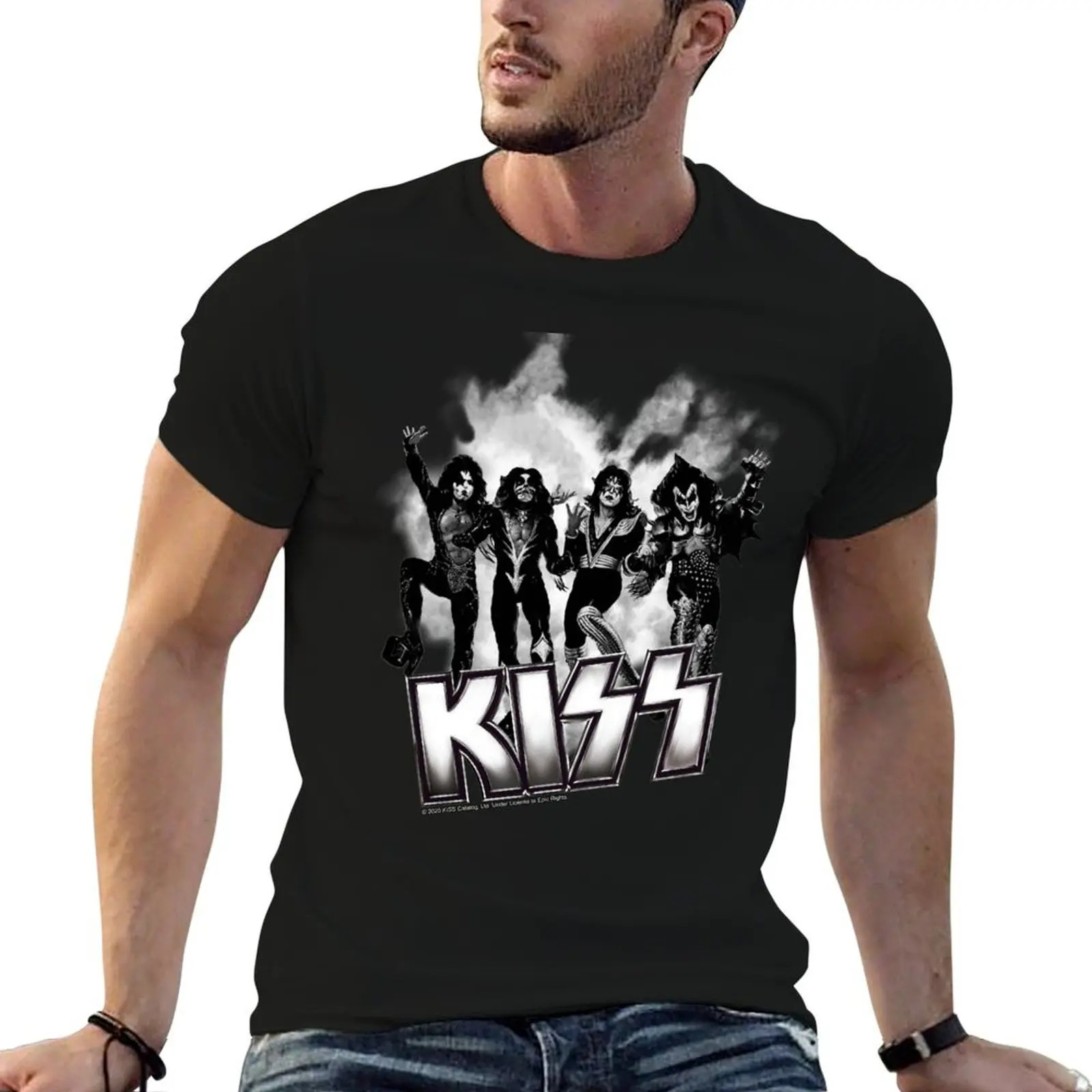 

oversize man and cotton t - Destroyer Logo KISS shirts White the Fog band  anime Down T-Shirt Black shirt t