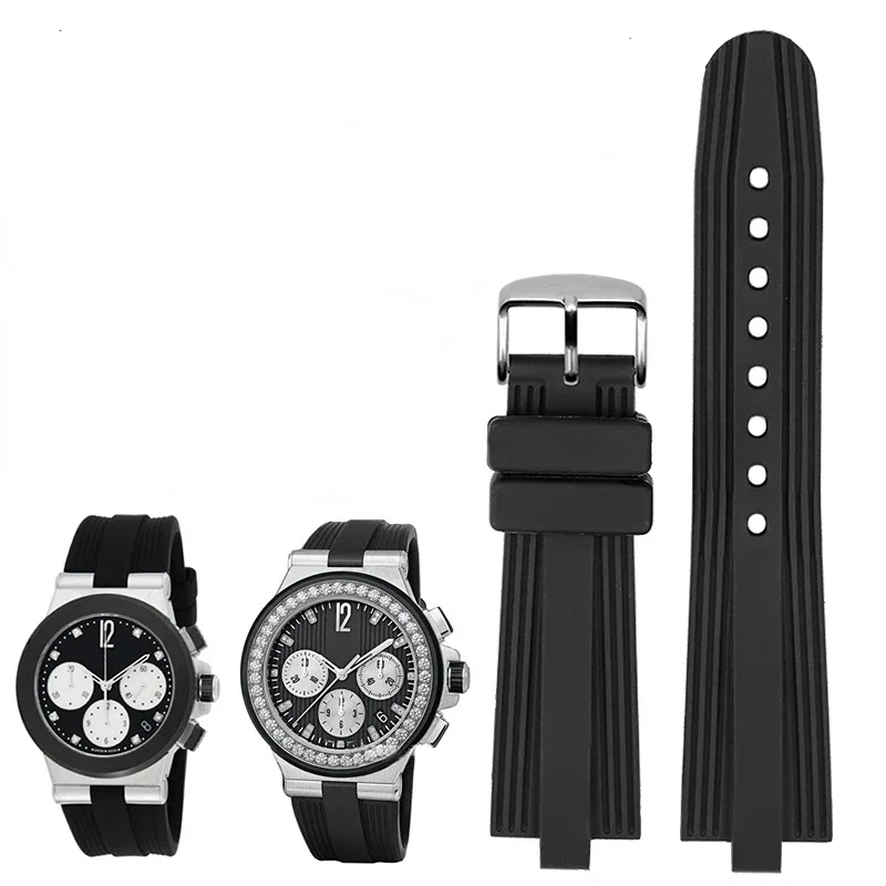 For Bvlgari Diagono Series Rubber Watchband Waterproof Sweat-Proof Silicone Watch Strap Black Hand Watch Accessories 22 * 7mm