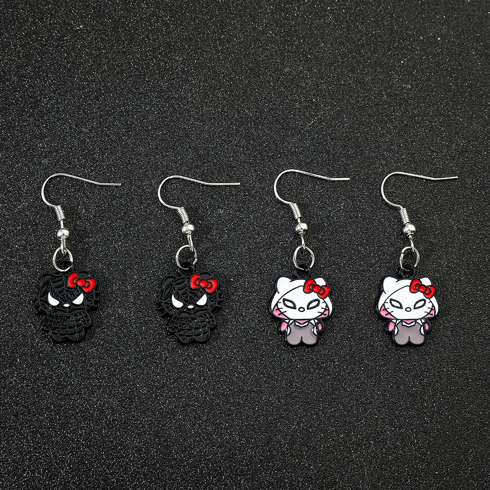 Sanrio Cartoon Kitty Earrings Creative Dressing Kitty Earrings Spiderman Play Cute Personality Girls Earrings Gift