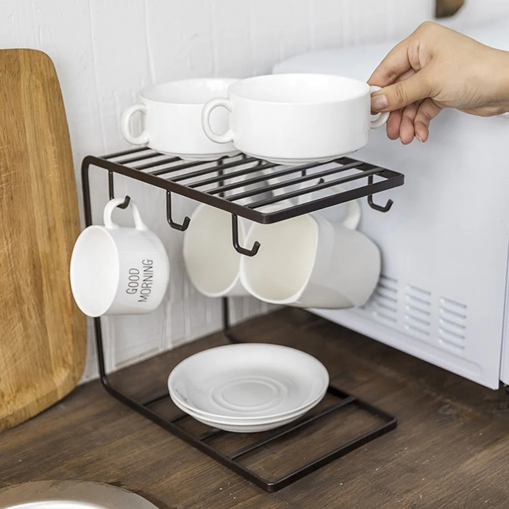 

Glass Cup Drain Holder Stand Dark Coffee Cup Organizer Shelf for Kitchen Counter Mug Drying Rack Coffee Table Snacks