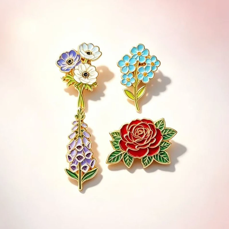 New Creative Plant Flower Metal Brooch Rose Forget Me Not Lily Bell Shape Rustic Elegant Badge Pin DIY Clothing Gift Bag Commute