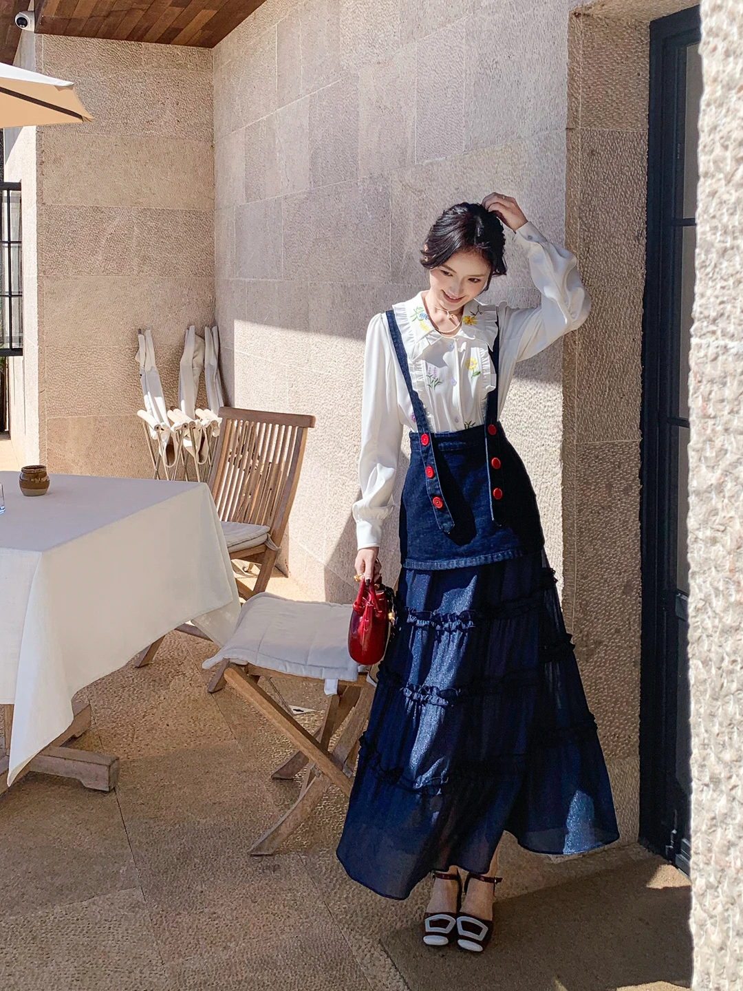 

Джинсовая юбка Gula Liangpin Long A-Line с отстегивающимся кружевным декором, модная юбка средней длины для молодых женщин и подростков