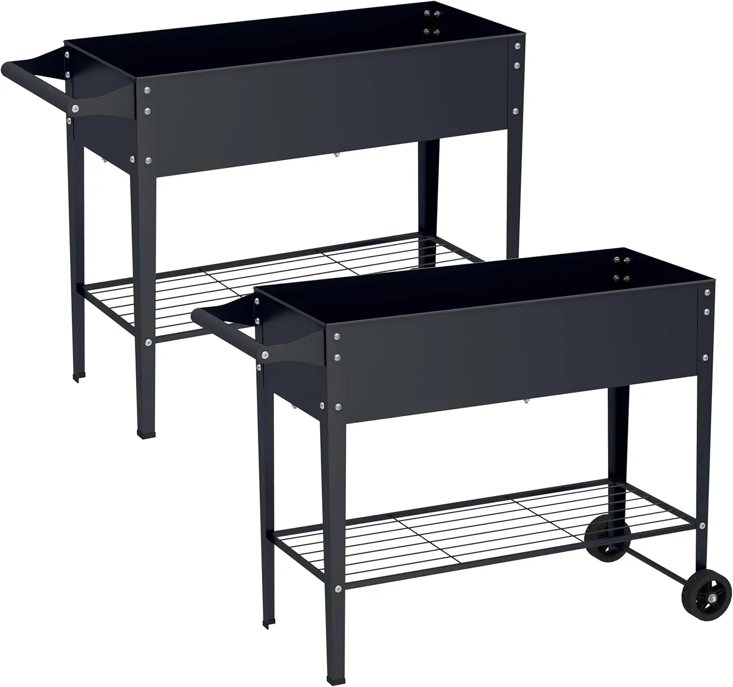 Backyard Outdoor Garden Grey Metal Planter Box with Wheel - 32\