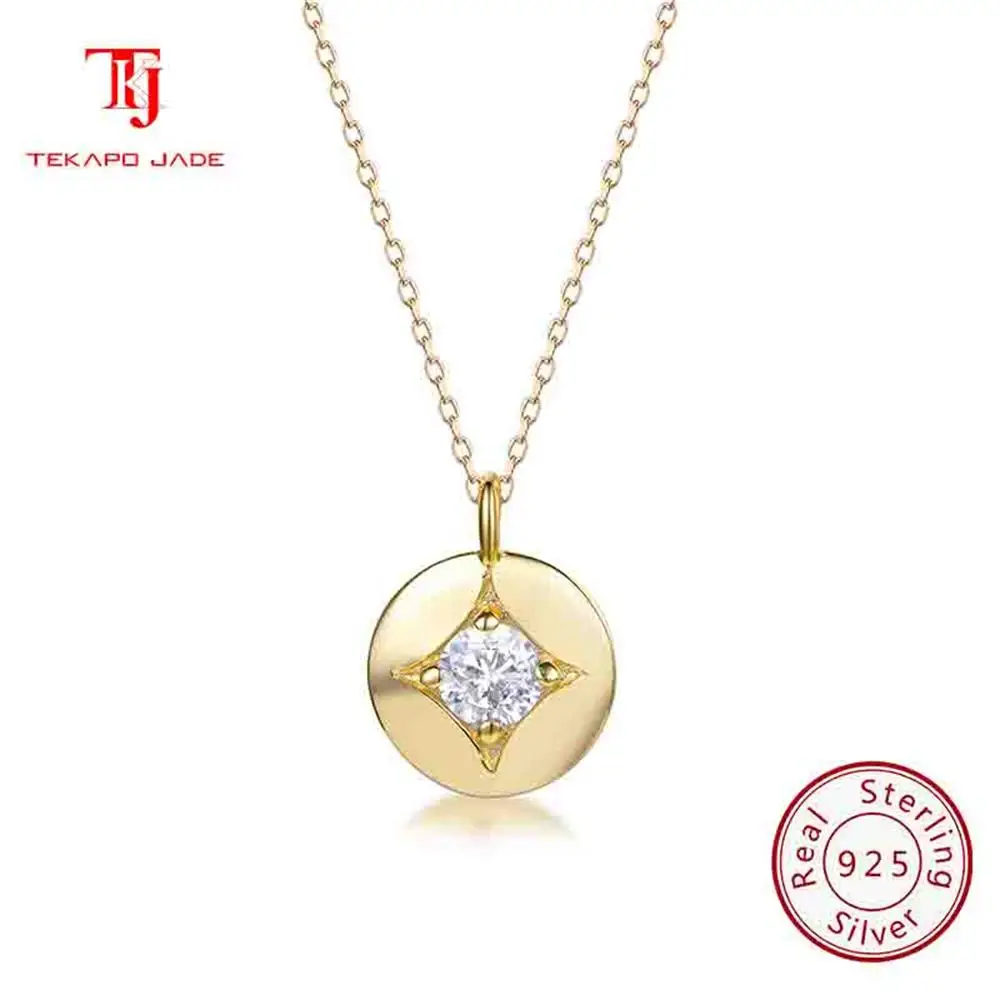 

TKJ JEWELS Fashion 925 Sterling Silver Coin 4A Zircon Pendant Necklace for Women Elegant Round Shaped Chain Necklace Jewelry