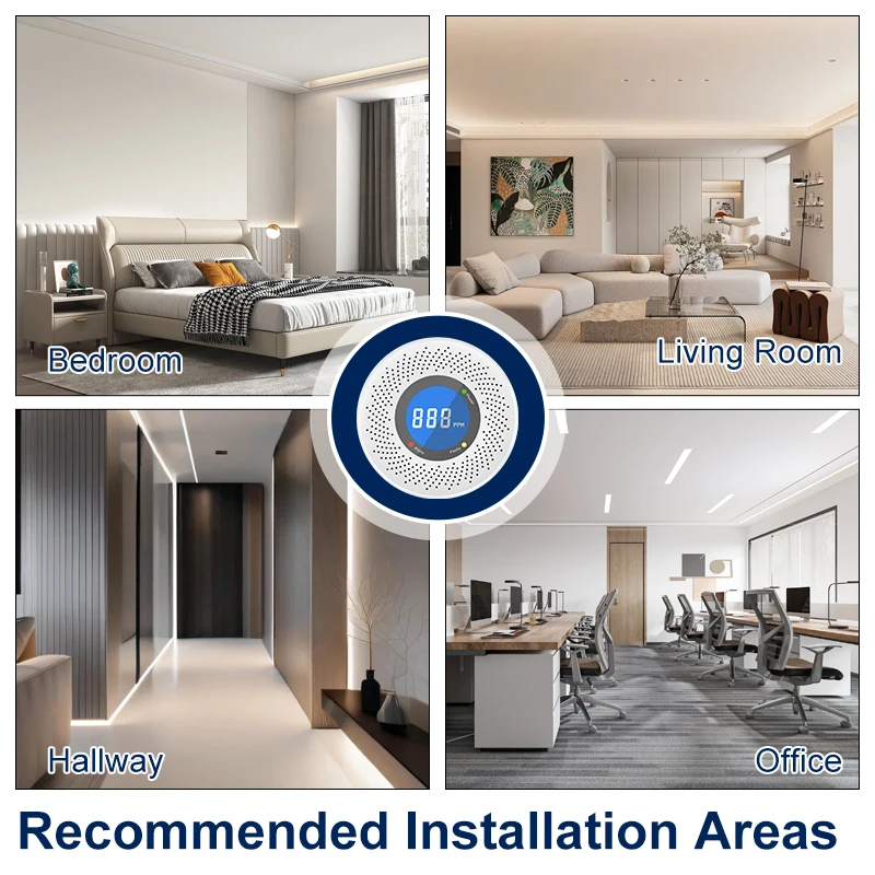 مستشعر إنذار ثاني أكسيد الكربون المستقل كاشف إنذار أول أكسيد الكربون عالي الحساسية تحذير شاشة الكريستال السائل إنذار CO للمنزل