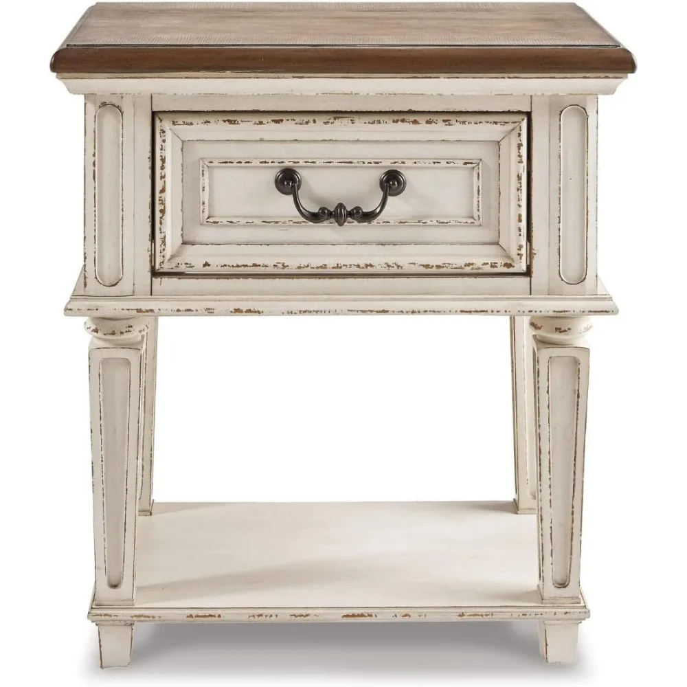 منضدة Ashley Realyn التقليدية على طراز الكوخ مع درج متوافق ورف مفتوح، شيب