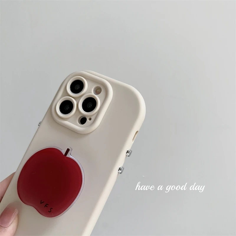 Korea Ins Kawaii Red Fruit Bracket Creative Phone Case For IPhone 15 14 13 12 11 Pro MAX XS XR X Cute Shockproof Back Cover