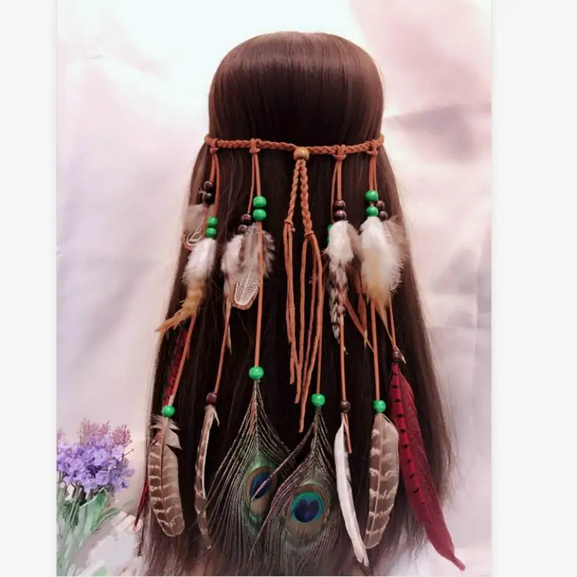 

1 шт богемское перье головной повязки для волос галстук этнический стиль головной повин перье цыганские индийские аксессуары для волос