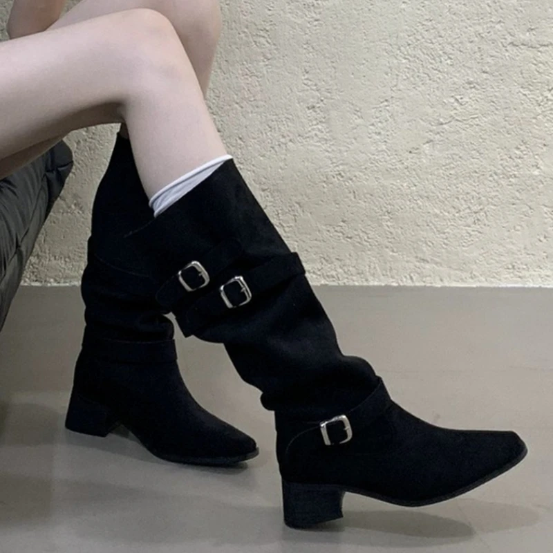 

Women's High Boots Mid Heels Designer Knee High Shoes Winter 2025 Fashion Gothic Boots Pumps New Trend Walking Mujer De Botas