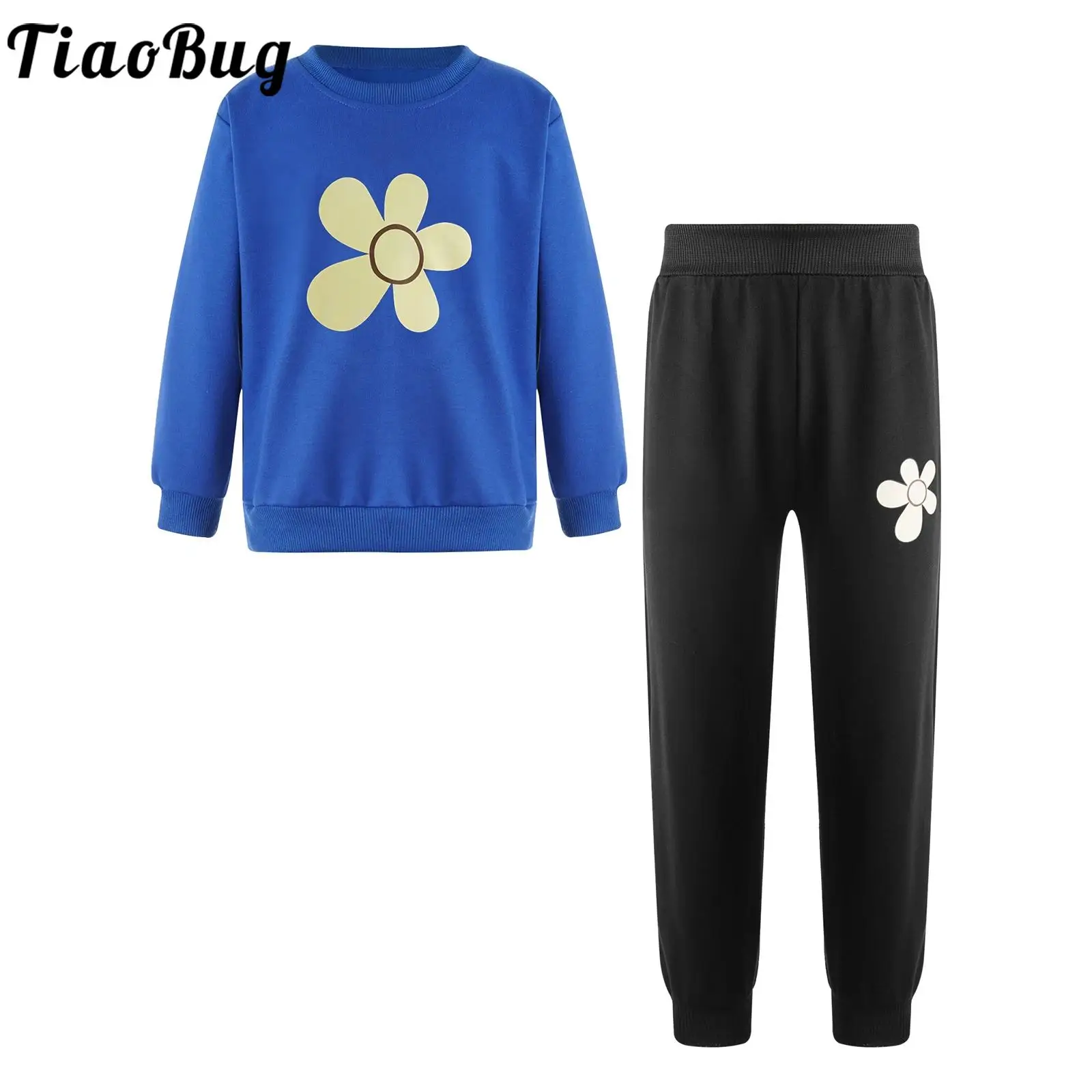 2023 Autumn 2pcs Kids Girls Tracksuit Cute Floral Printed Sports Set Round Neck Long Sleeve Pullover Sweatshirt with Sweatpants