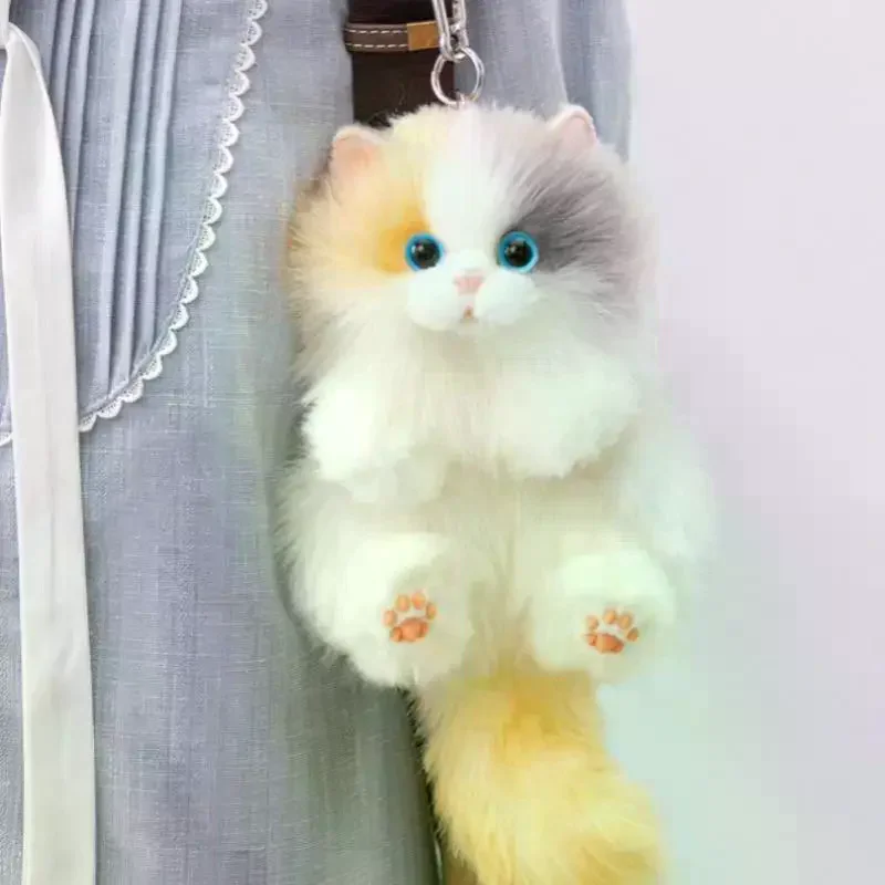 Bonito gato de pelúcia boneca pingente chaveiro menina mochila boneca pingente simulado animal brinquedo de pelúcia casal saco pendurado presente decorativo
