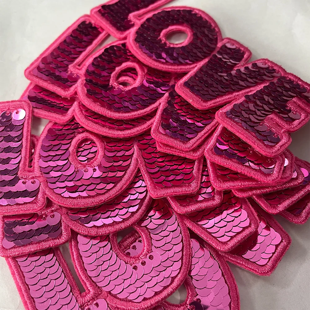 3 Stück rosa LOVE-Buchstaben-Stickerei-Patches, Pailletten-Aufkleber, Aufnäher für Kleidung, zum Aufbügeln, zur Reparatur