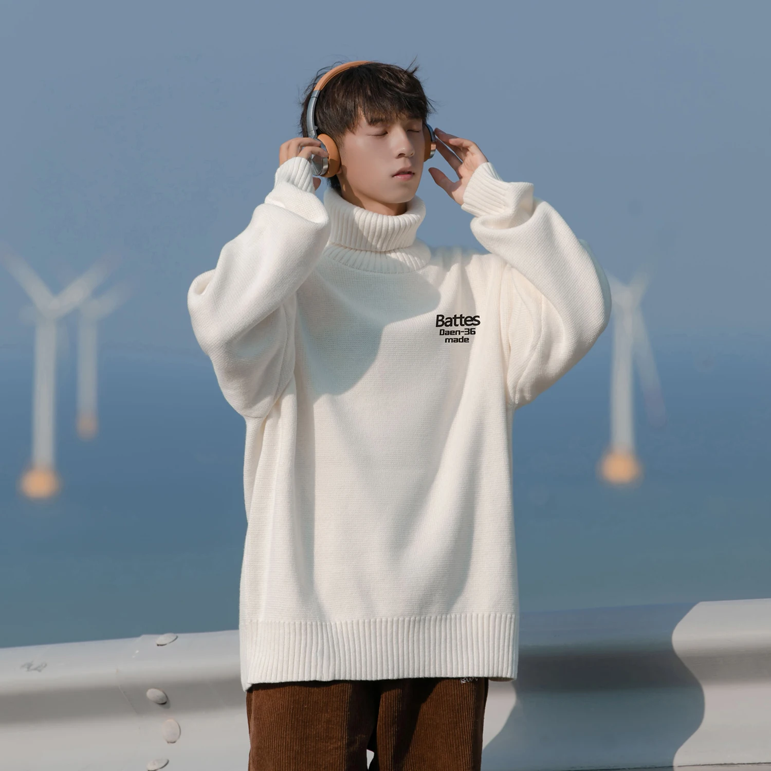 

Men's High Collar Sweater Winter Thi Warm Top Loose Knitted irt Inner Wear American Lazy Sle Casual Long Sve Sweatirt