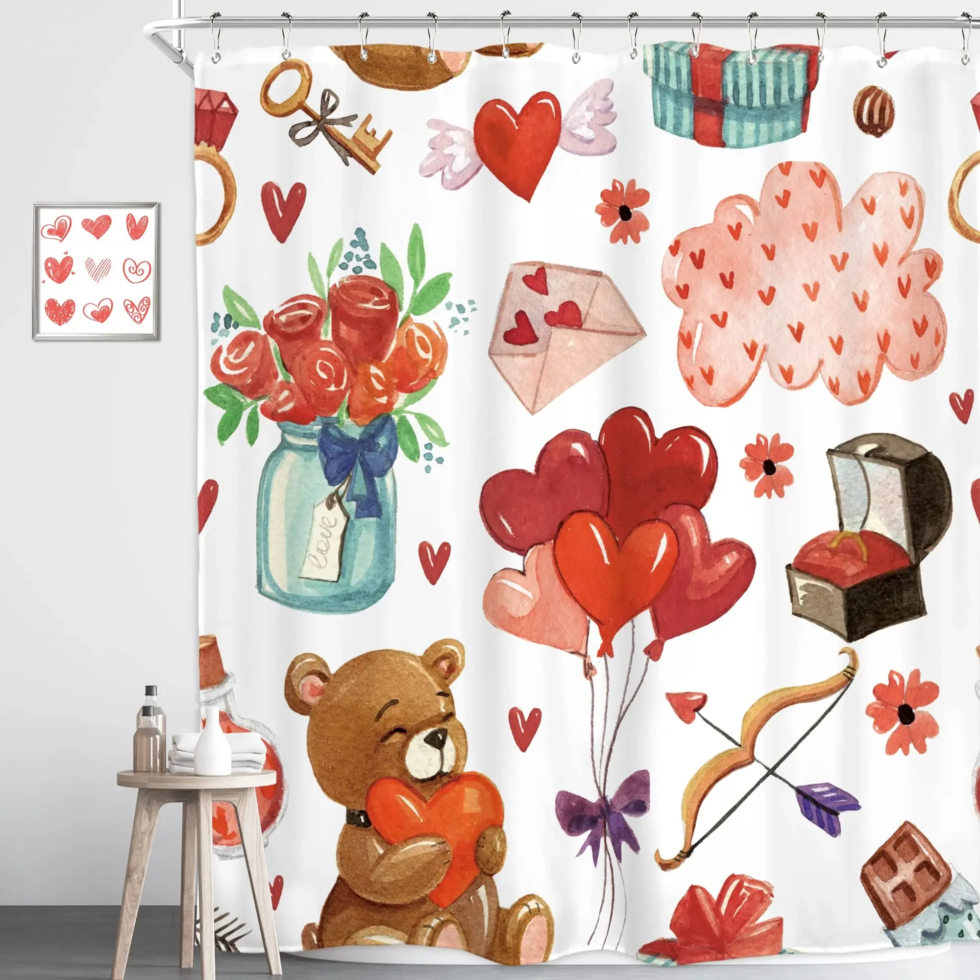 Bear Head Shower Curtain Cartoon Animals Lovely Brown Teddy Bear Striped Stars Girls Children Nursery Modern Bathroom Decor Sets