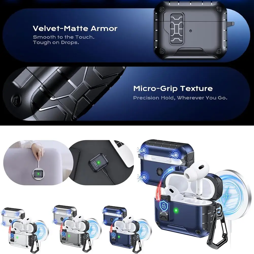 For AirPods Pro 3 Headphone Armor Case Cover With Magsafe & Magnetic Auto Lock Protective Case Cover For AirPods Pro 3