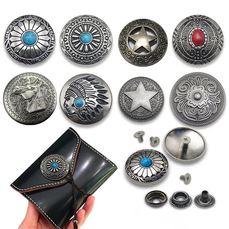 Snap Button Silver Metal Buttons Nail Rivet With Bead Decoration for Leathercraft Bag Snap Fastener Leather Sewing Accessories