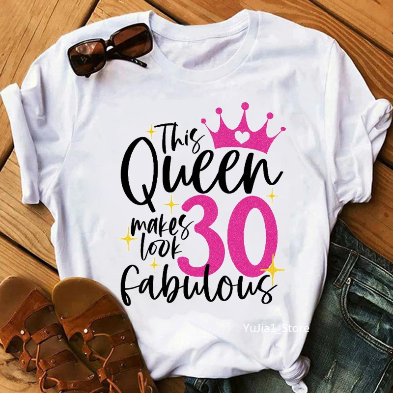 

40 Fine Birthday Gift Graphic Print T-Shirt Women'S Clothing Cool Lips Tshirt Femme Harajuku Kawaii Clothes White Casual T Shirt