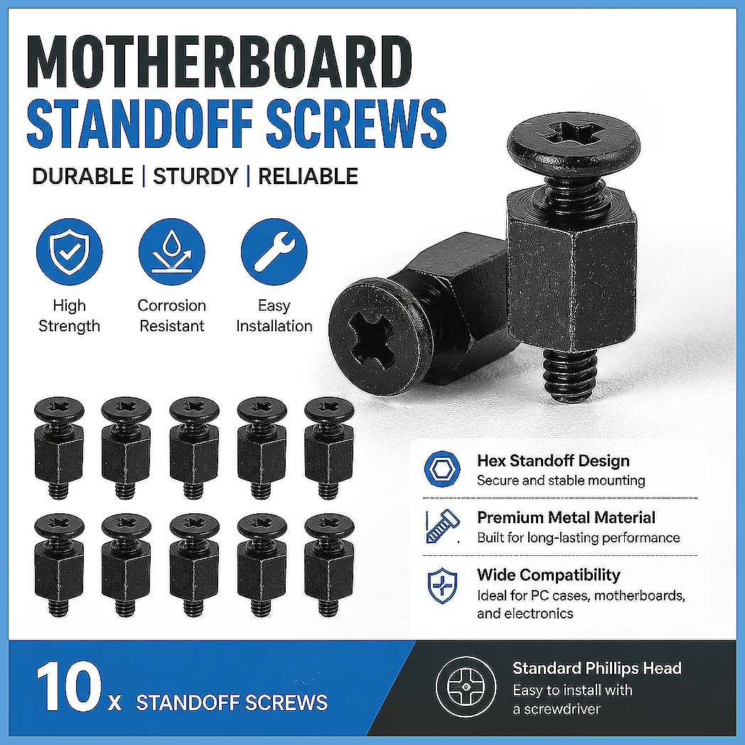 10Pcs M2 SSD Mounting Screws Hexagon Black Durable Metal Laptop Computer Hardware Screws for M.2 SSD Accessories