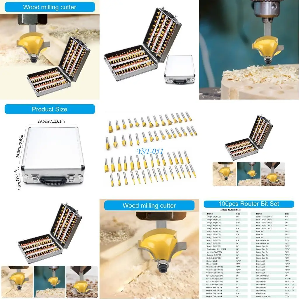 

E15A 1/4inch Woodworking Milling Cutter Router Bit Sets Trimming Straight for Wood Bits Woodworking Tool