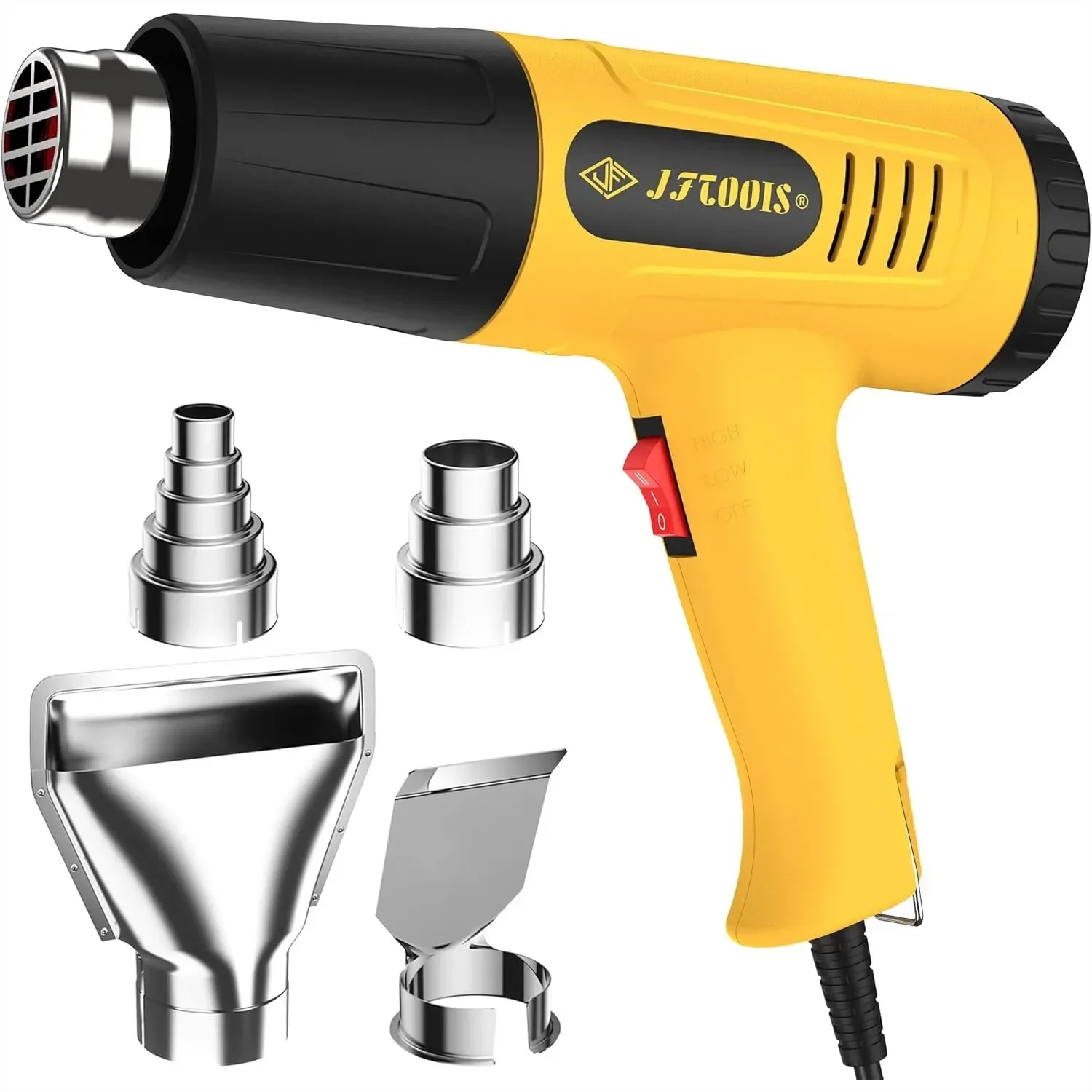 Heat Gun 1300W For Vinyl Wrap Crafting Shrink Tubing Paint Epoxy Resin Candle Making With Adjustable Temperature And Overload Protection Hot Air Gun Kit Nozzles Yellow Two-Gear Button Temperature Control