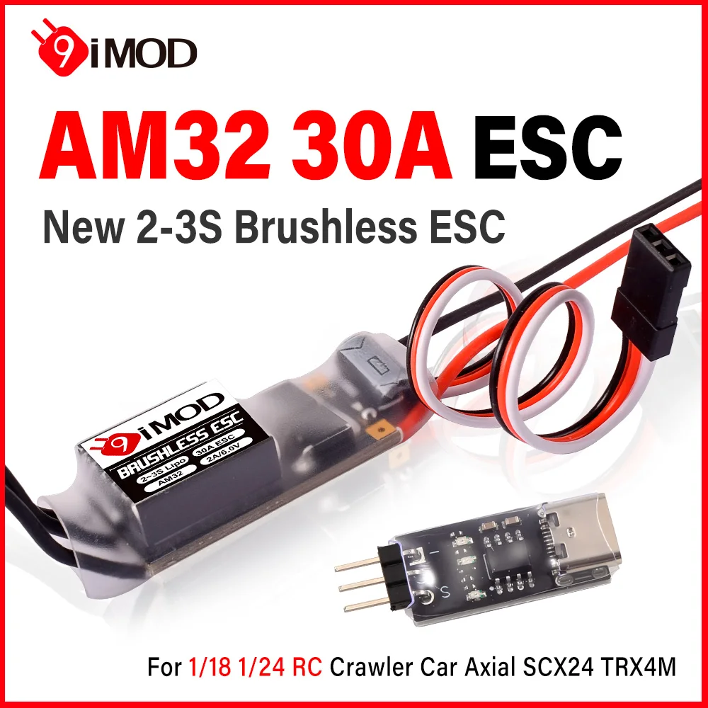 

9IMOD 30A Бесщеточный ESC AM32 2-3S USBLink RC 1/18 1/24 Гусеничный автомобиль Осевой SCX24 TRX4M