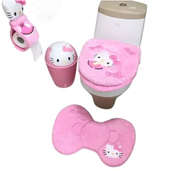 New Hello Kitty Cartoon Cute Toilet Three-piece Set Creative Kawaii Plush Toilet Mat Foot Mat Personalized Tissue Box Wholesale