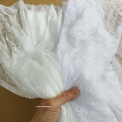 Bleached Lace Fabric Pure White Eyelash French Chantilly Lace Material 1.5M Wide White Wedding Lace White Dress Gowns Lace 3M