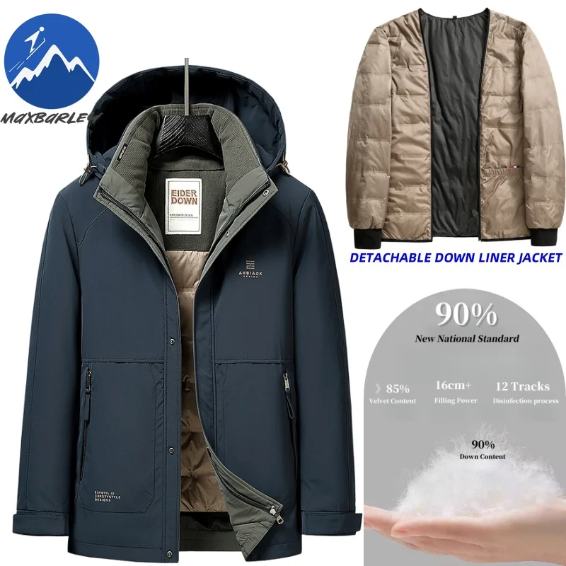 Maxbarley Weiße Ente Unten Jacke Männer Winter Luxus Marke Warme Abnehmbare Liner Unten Jacke Schnee Wasserdicht Mit Kapuze Parka Puffer