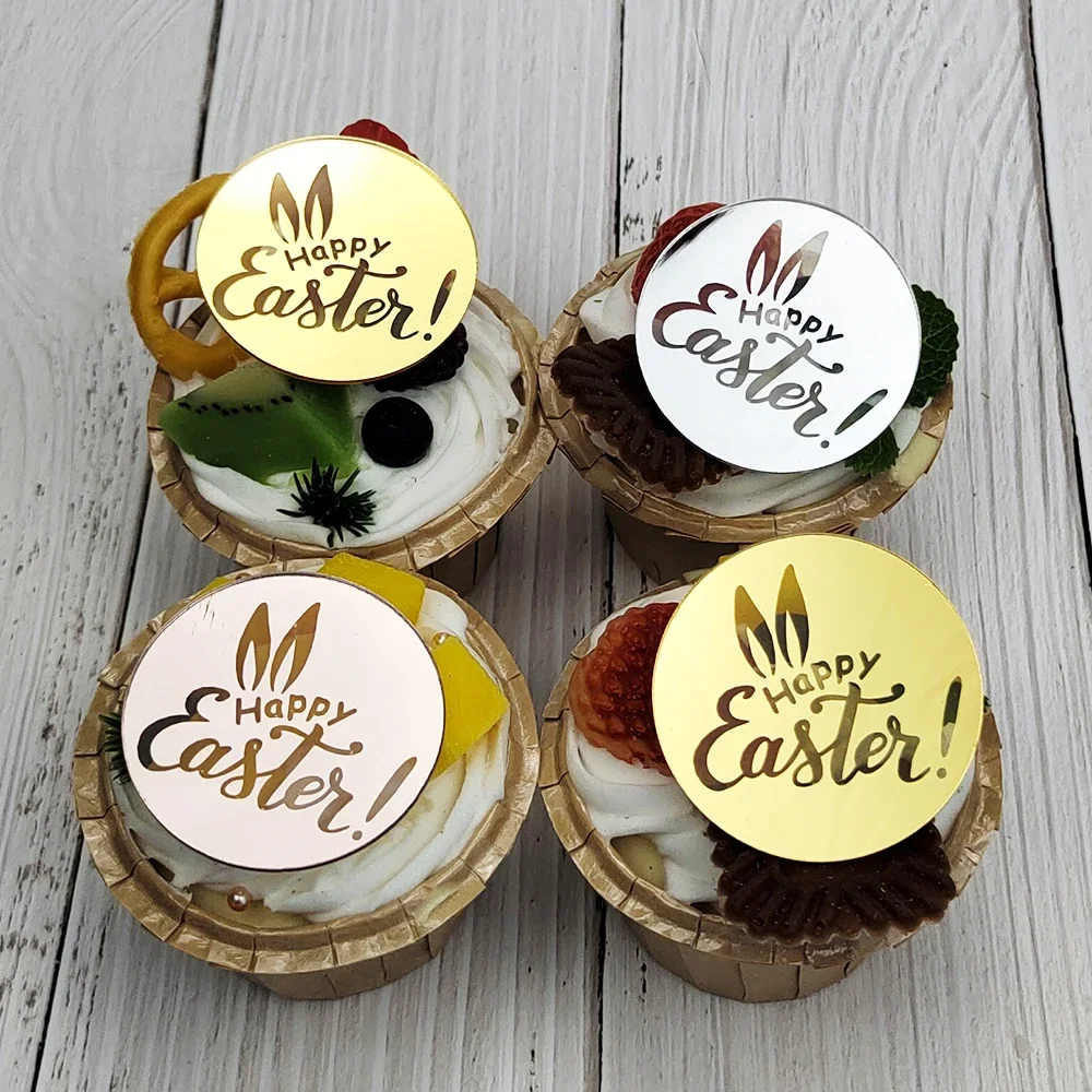 5/10 Stück Oster-Kuchenaufsätze Runde Acryl-Cupcake-Topper Roségold Silber Kuchendekoration Oster-Backzubehör Osterdekoration 2026