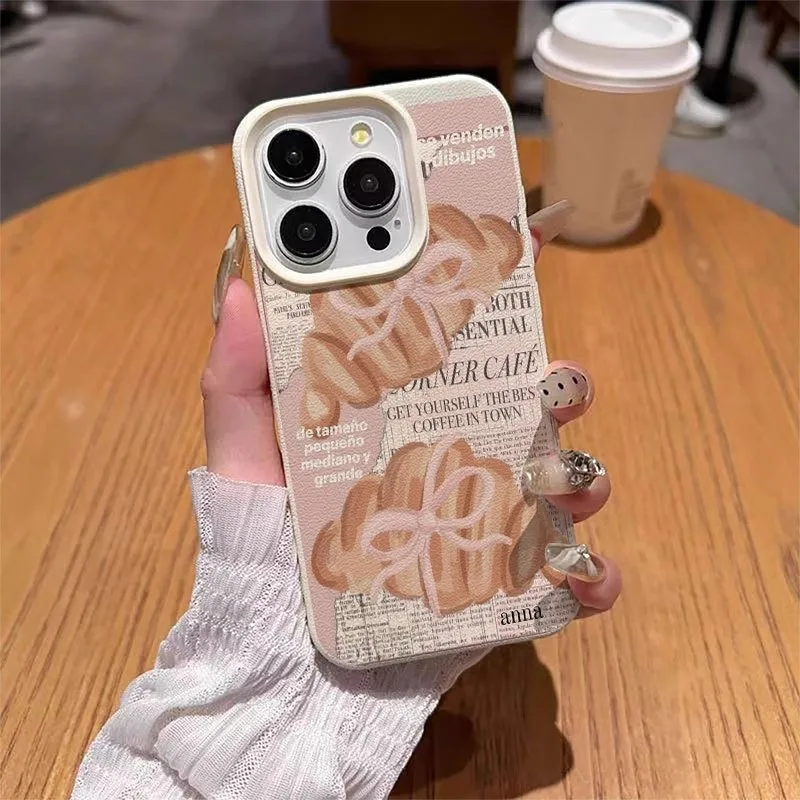 Croissant Newspaper Lichee leather pattern Phone Case For Oppo A6X F31 A6 A5X A5 A60 A3X A3 A98 A79 A78 A58 A38 A2 A76 Pro 4G 5G