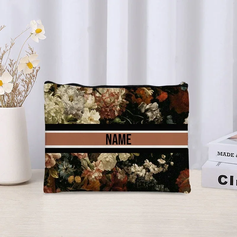 Custom Makeup Bag Bridesmaid Gift Trendy Brand Name Travel Cosmetic Organizer Floral Handbag Pouch Toilet Side Bag for Ladies