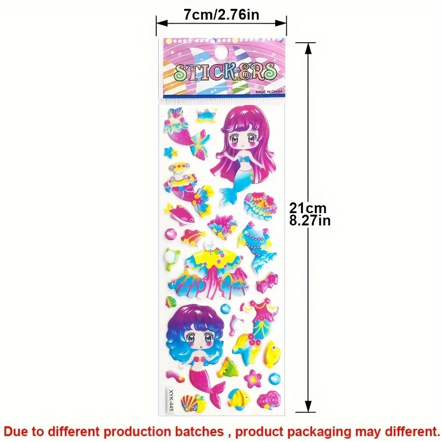 5pcs Girl Dress Up Stickers 3D Mermaids Princess Cute Reusable Puffy Stickers For DIY Craft Birthday Gift  ZSY