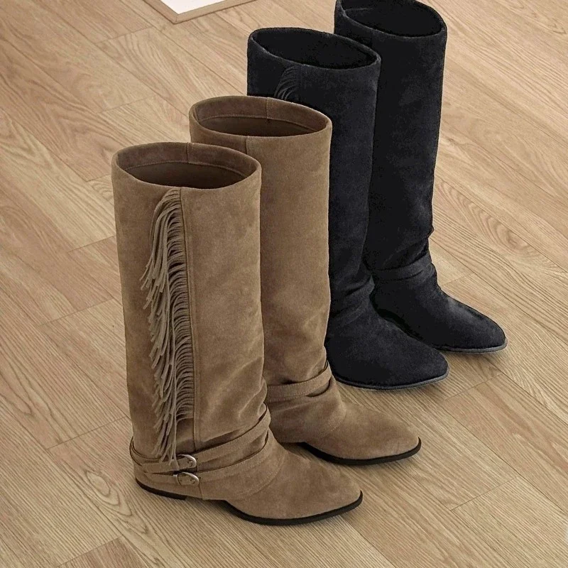 2026 Women's ShoesDesigner Long Women Boots Mid Heels Elegant Pointed Toe Shoes 2026 Fashion Winter Motorcycle Boots New Trend H