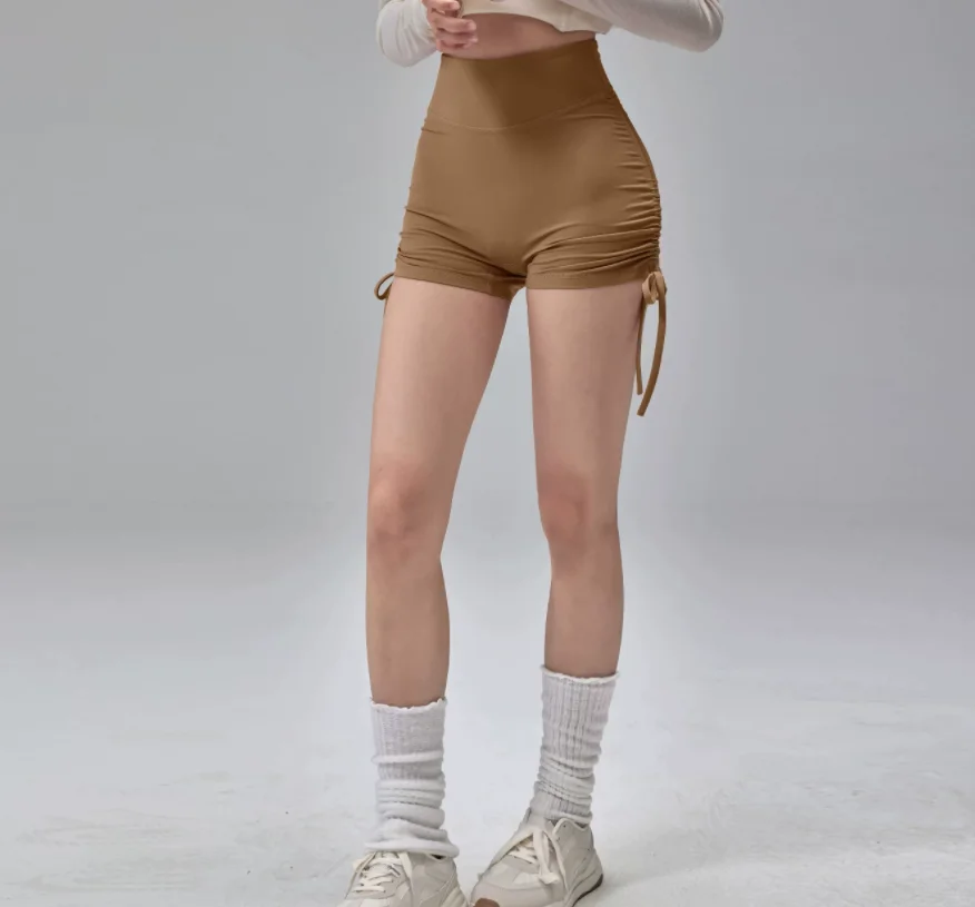 High Waisted Sports Shorts, Summer Fitness Shorts, Drawstring Straps, Quick Drying Running and Dancing Three Quarter Pants, Wome